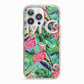 Personalised Tropical Green Leaves Flamingo iPhone 13 Pro TPU Impact Case with Pink Edges
