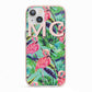 Personalised Tropical Green Leaves Flamingo iPhone 13 TPU Impact Case with Pink Edges