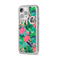 Personalised Tropical Green Leaves Flamingo iPhone 14 Pro Max Clear Tough Case Silver Angled Image