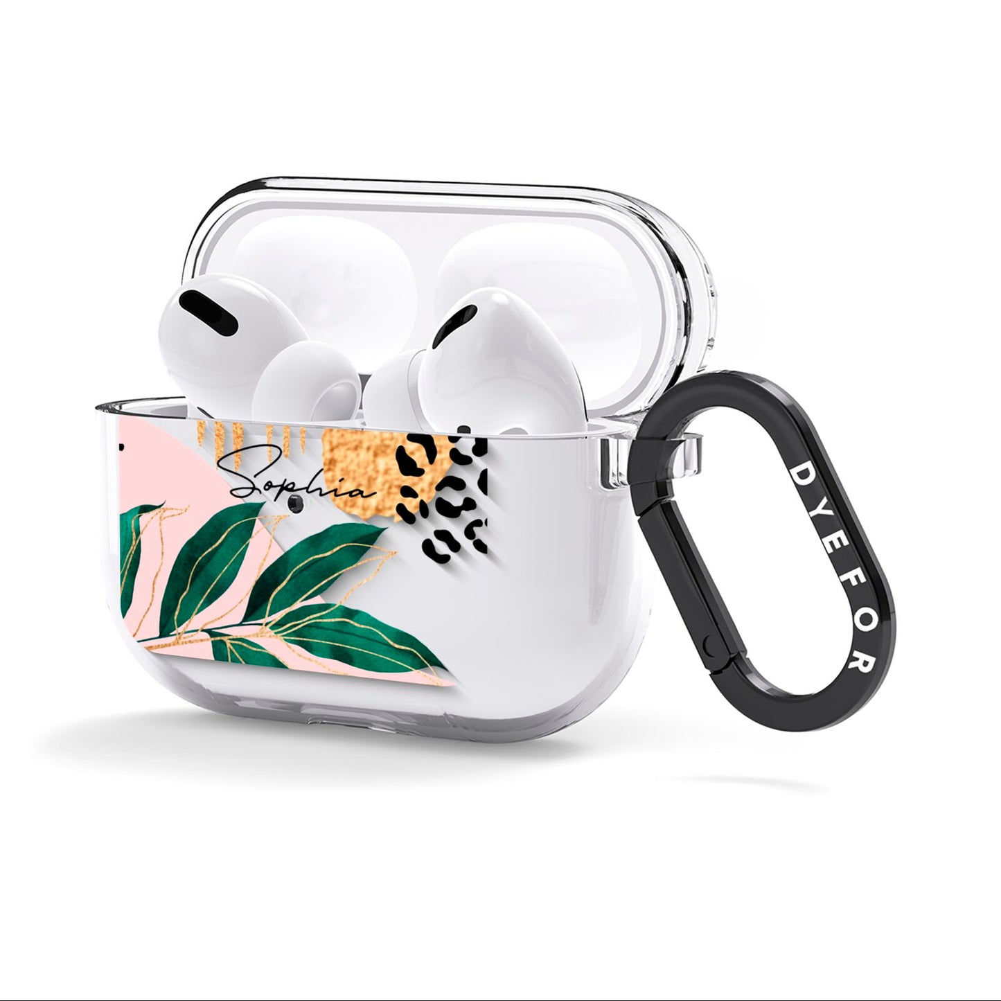 Personalised Tropical Leaf AirPods Clear Case 3rd Gen Side Image