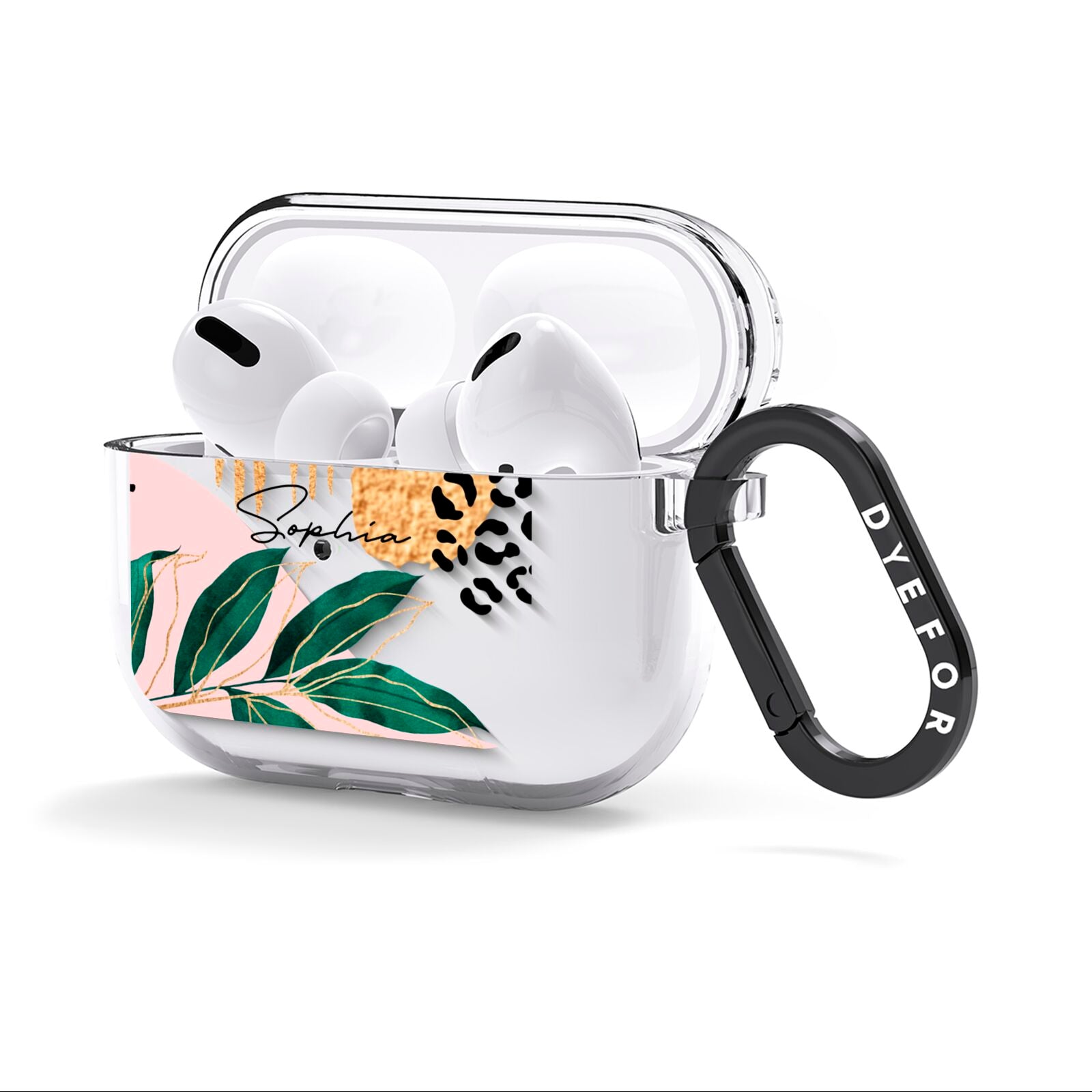 Personalised Tropical Leaf AirPods Clear Case 3rd Gen Side Image