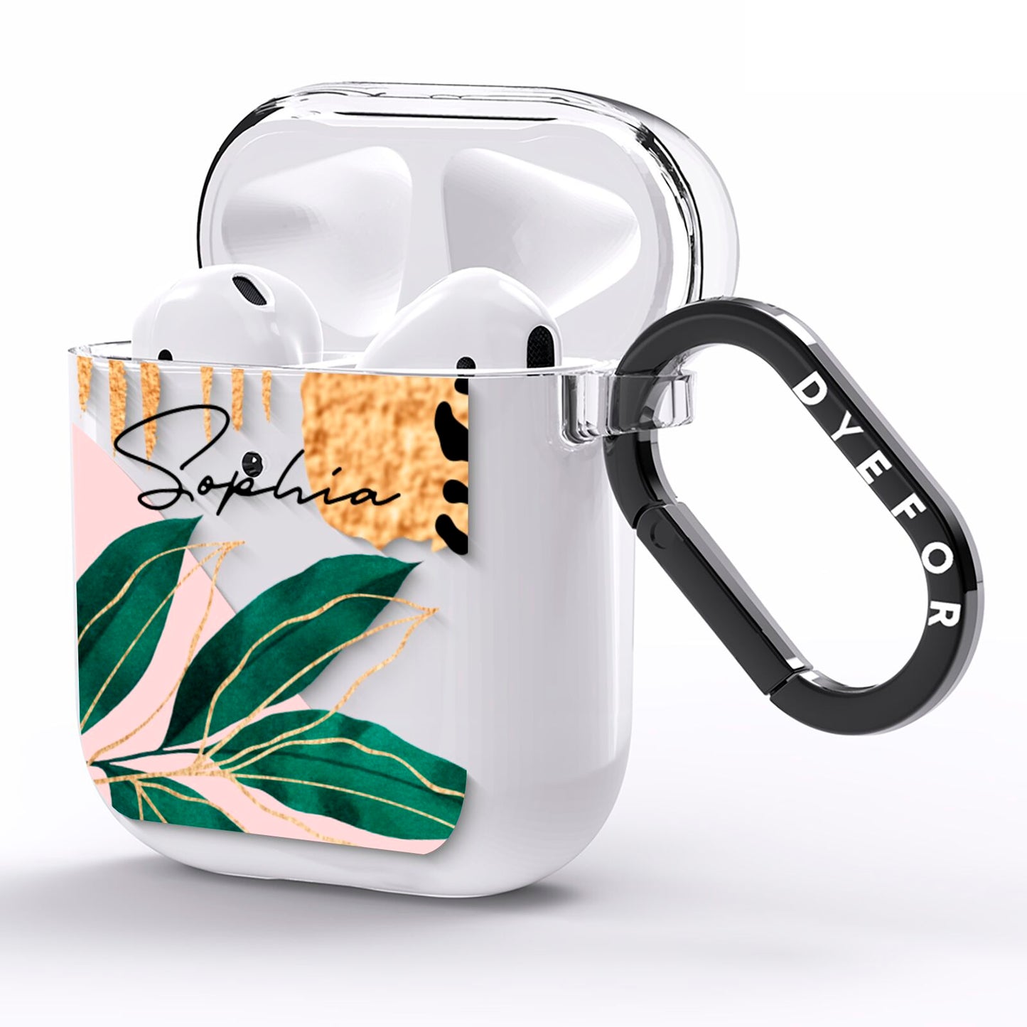 Personalised Tropical Leaf AirPods Clear Case Side Image