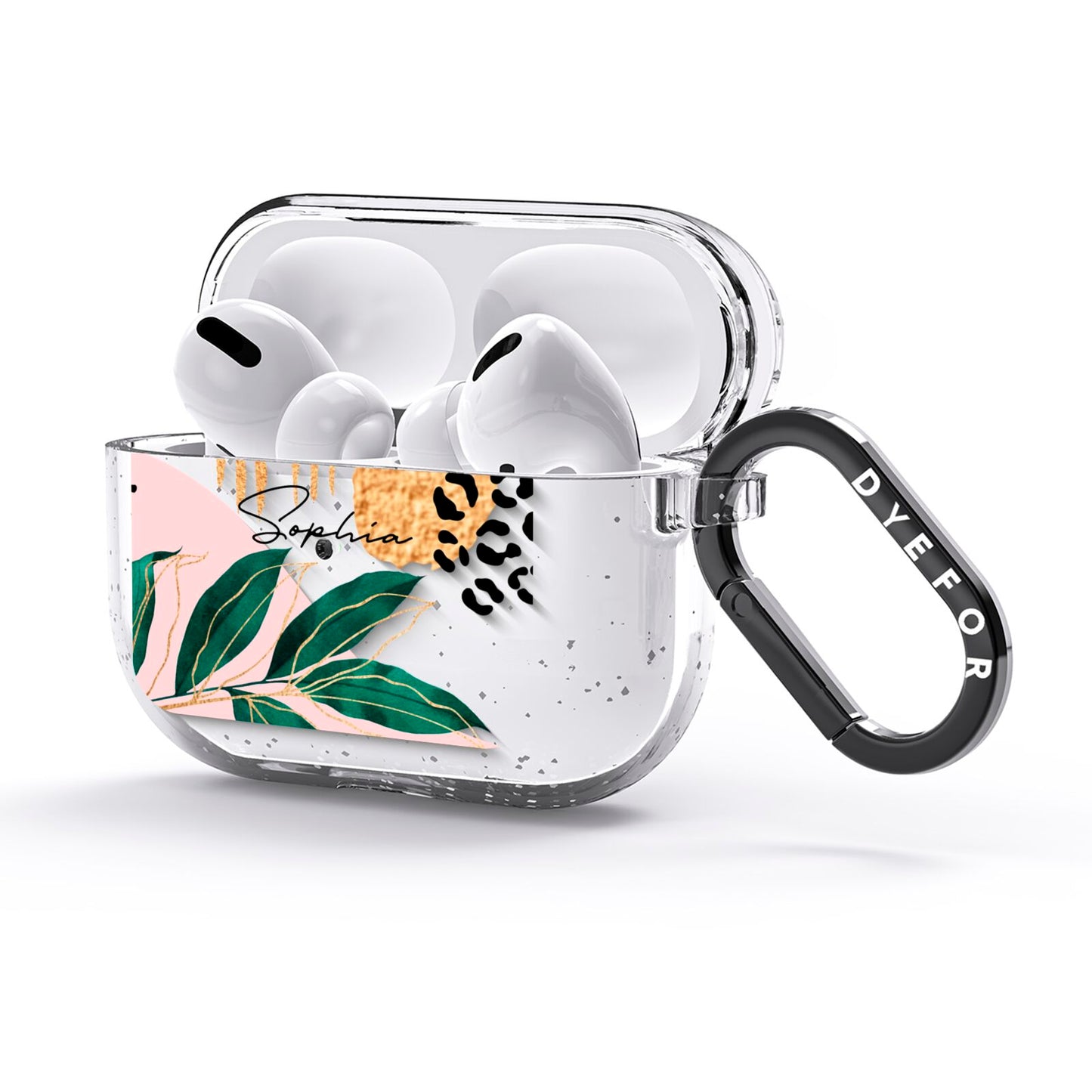 Personalised Tropical Leaf AirPods Glitter Case 3rd Gen Side Image