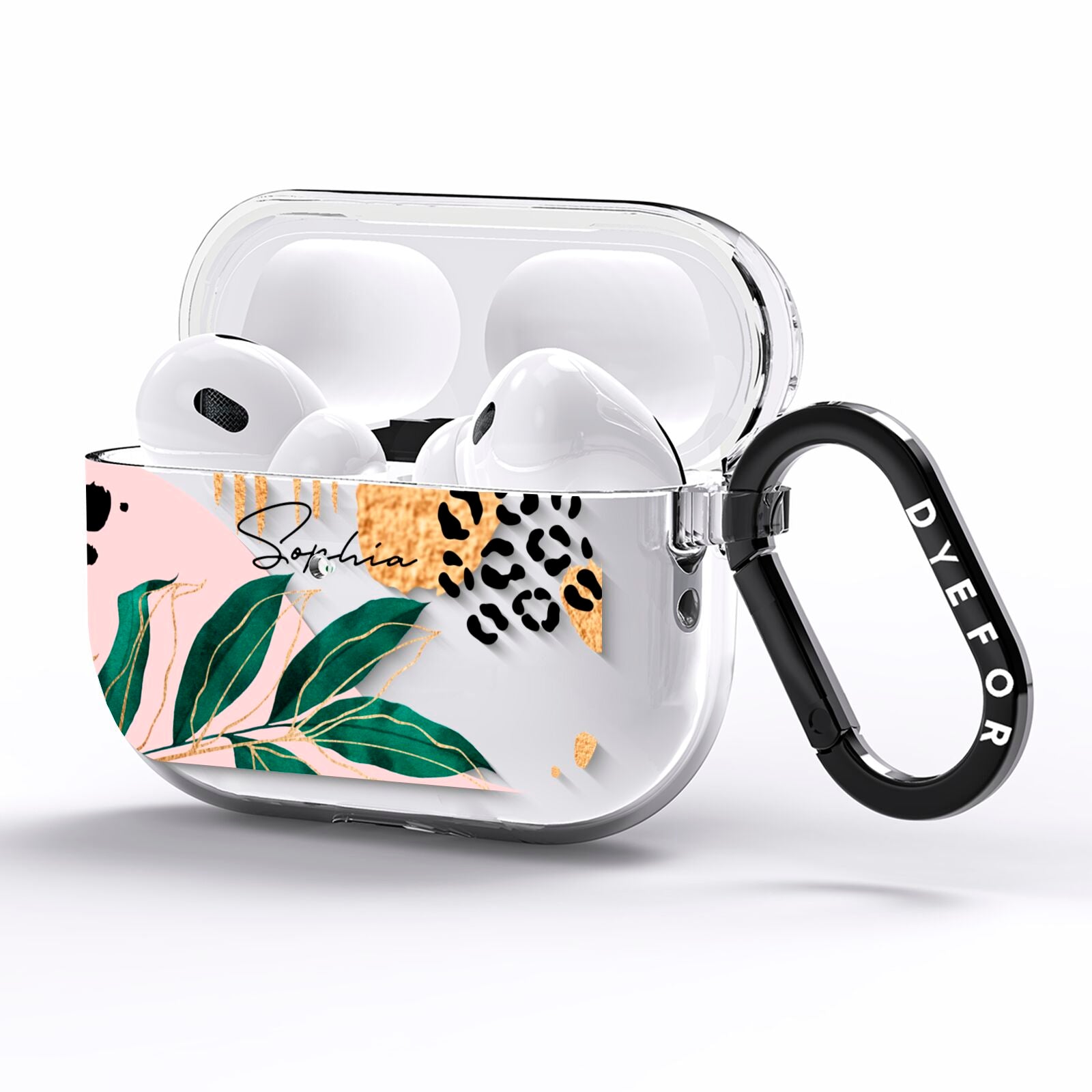 Personalised Tropical Leaf AirPods Pro Clear Case Side Image