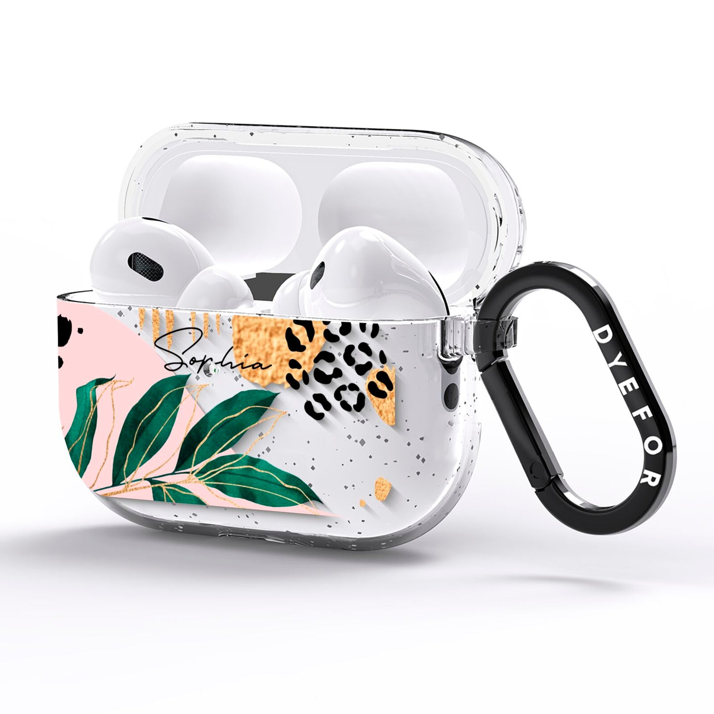 Personalised Tropical Leaf AirPods Pro Glitter Case Side Image