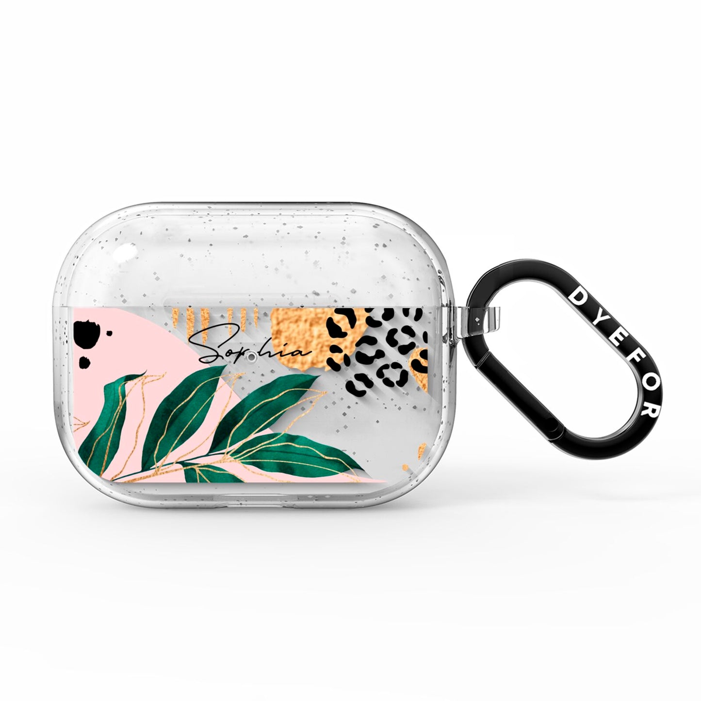 Personalised Tropical Leaf AirPods Pro Glitter Case