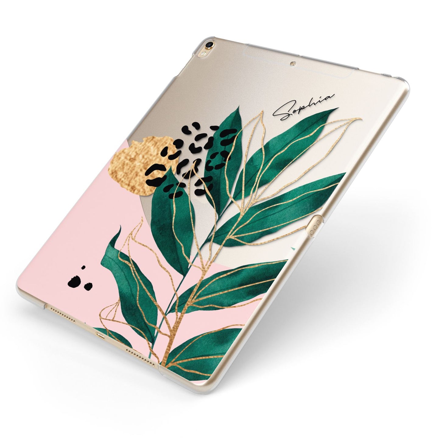 Personalised Tropical Leaf Apple iPad Case on Gold iPad Side View