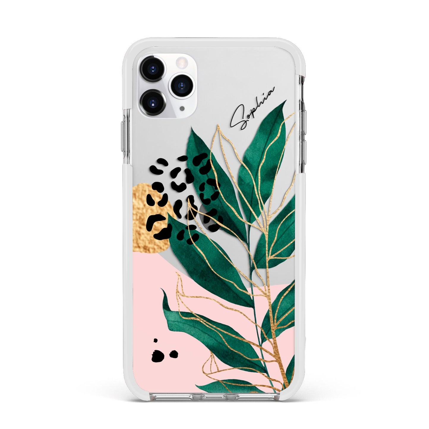 Personalised Tropical Leaf Apple iPhone 11 Pro Max in Silver with White Impact Case
