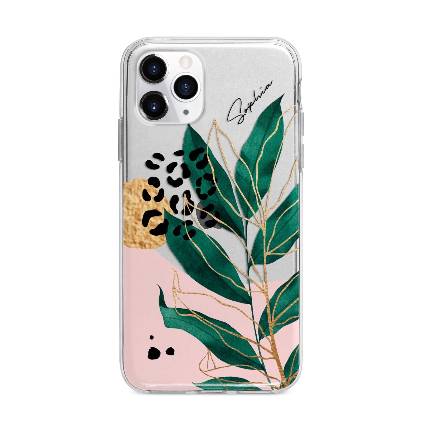 Personalised Tropical Leaf Apple iPhone 11 Pro in Silver with Bumper Case