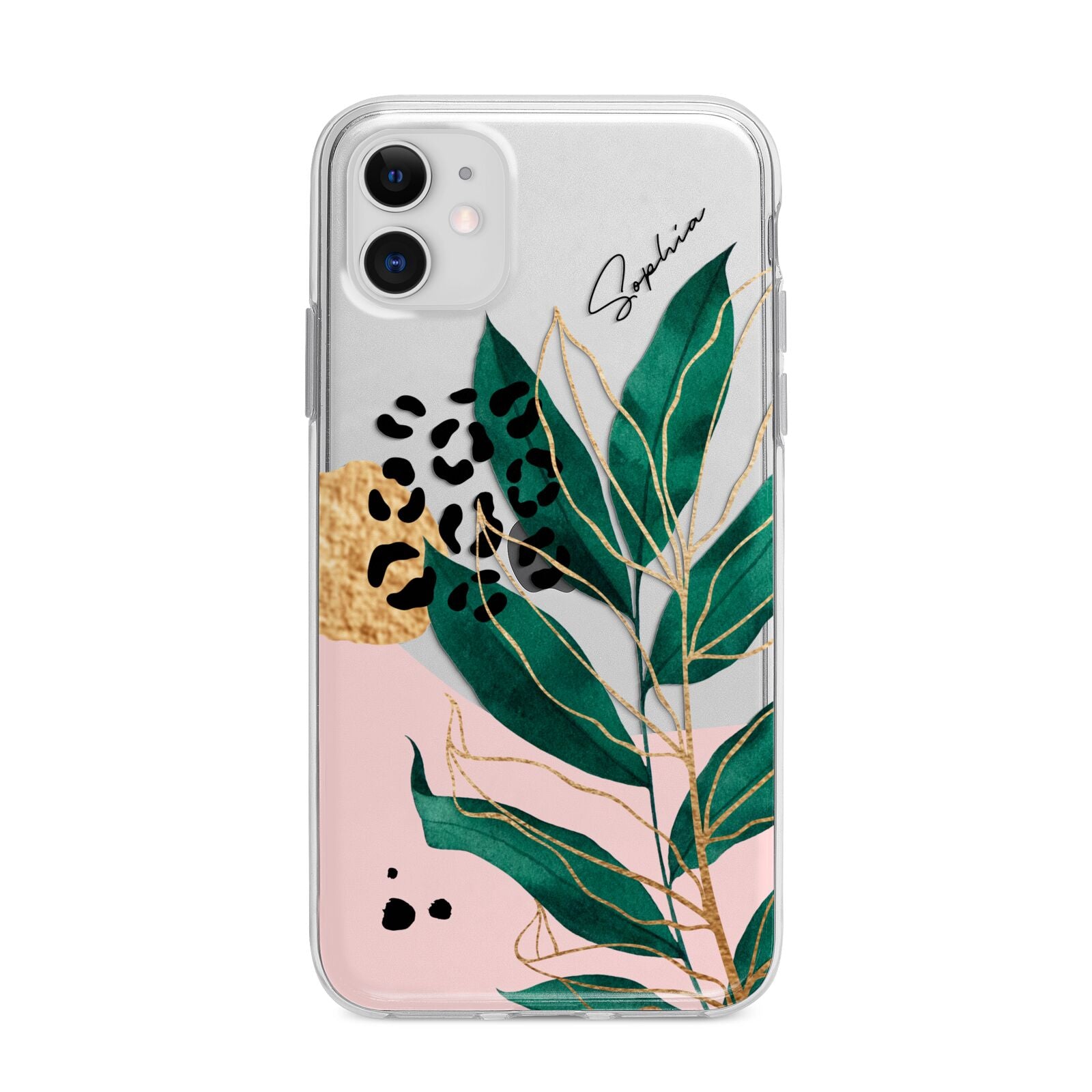 Personalised Tropical Leaf Apple iPhone 11 in White with Bumper Case