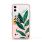 Personalised Tropical Leaf Apple iPhone 11 in White with Pink Impact Case