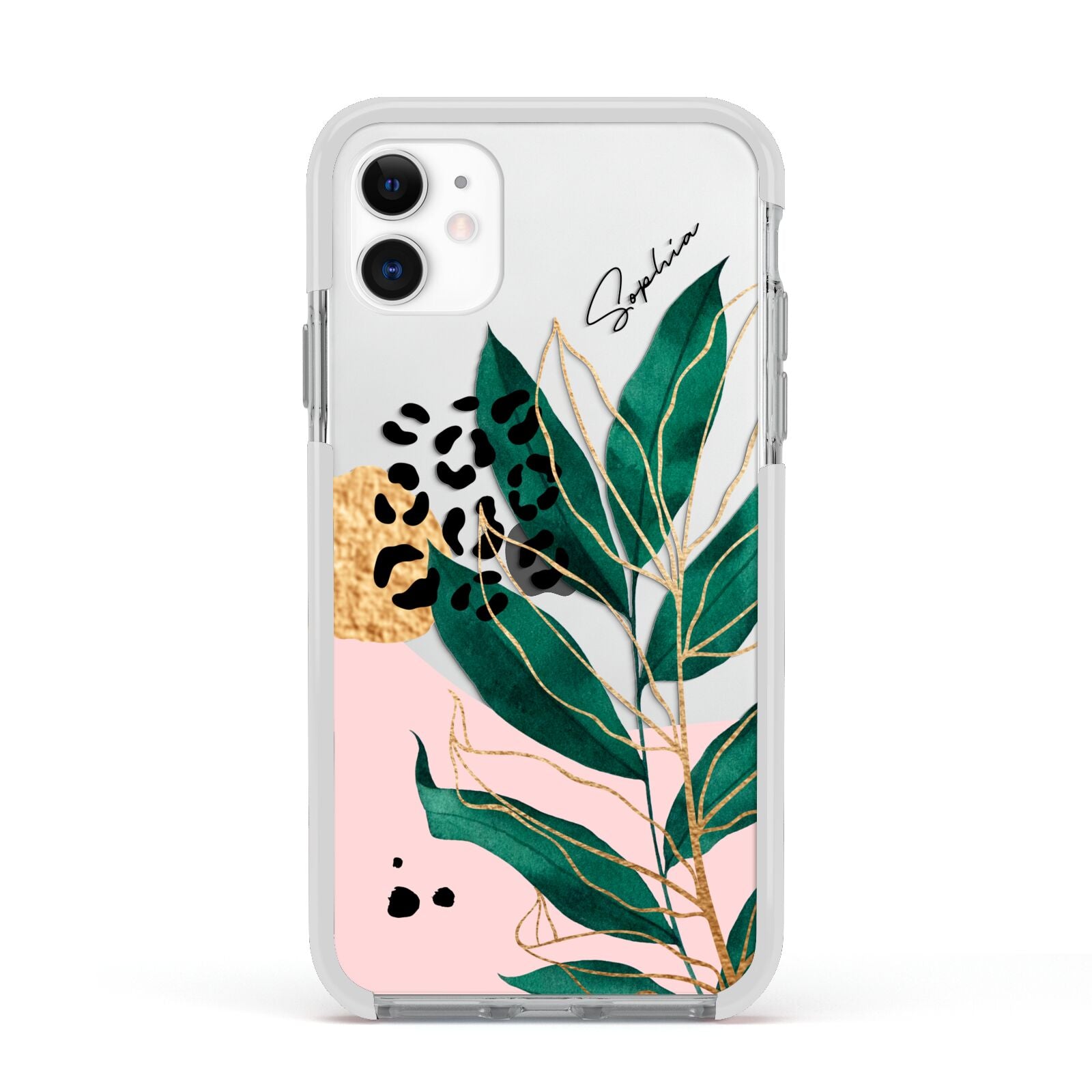 Personalised Tropical Leaf Apple iPhone 11 in White with White Impact Case