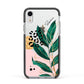 Personalised Tropical Leaf Apple iPhone XR Impact Case Black Edge on Silver Phone