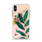 Personalised Tropical Leaf Apple iPhone Xs Impact Case White Edge on Gold Phone