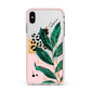Personalised Tropical Leaf Apple iPhone Xs Max Impact Case Pink Edge on Silver Phone
