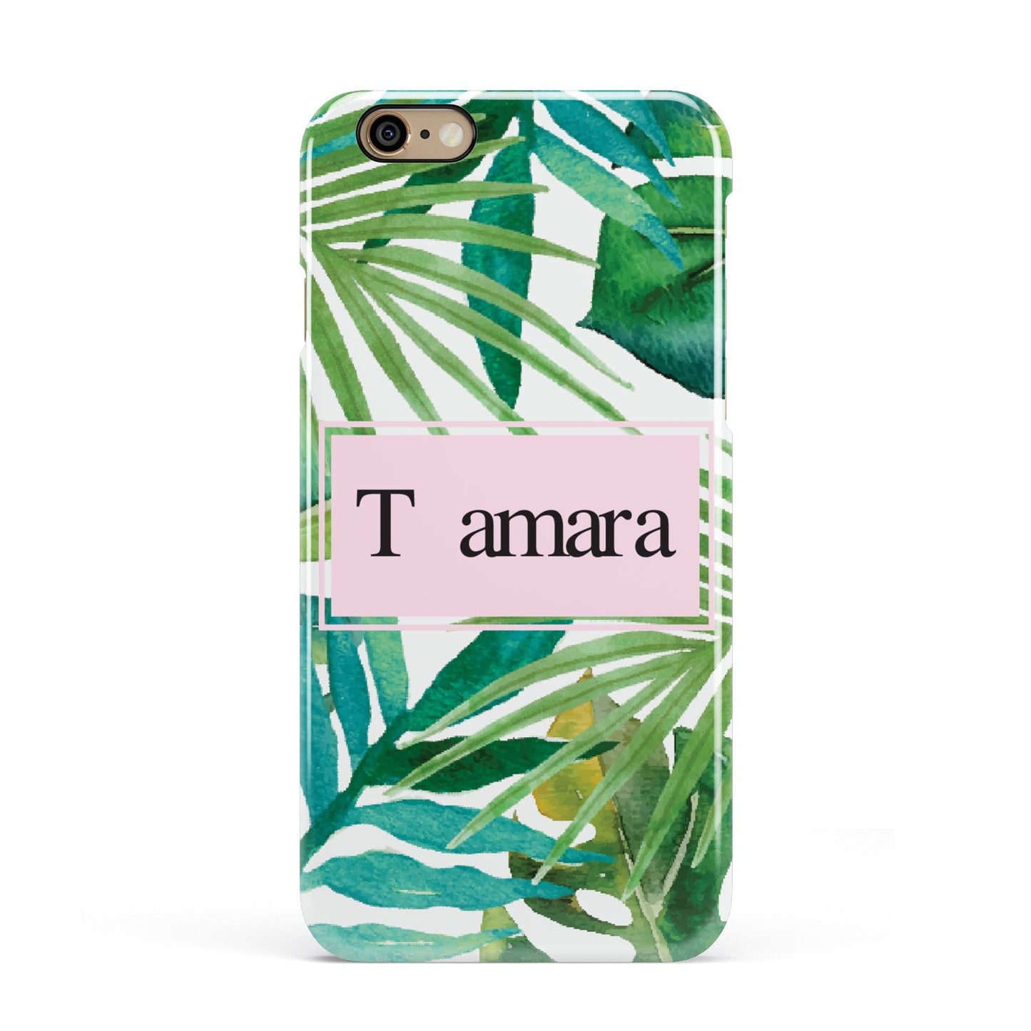 Personalised Tropical Leaf Pink Name Apple iPhone 6 3D Snap Case