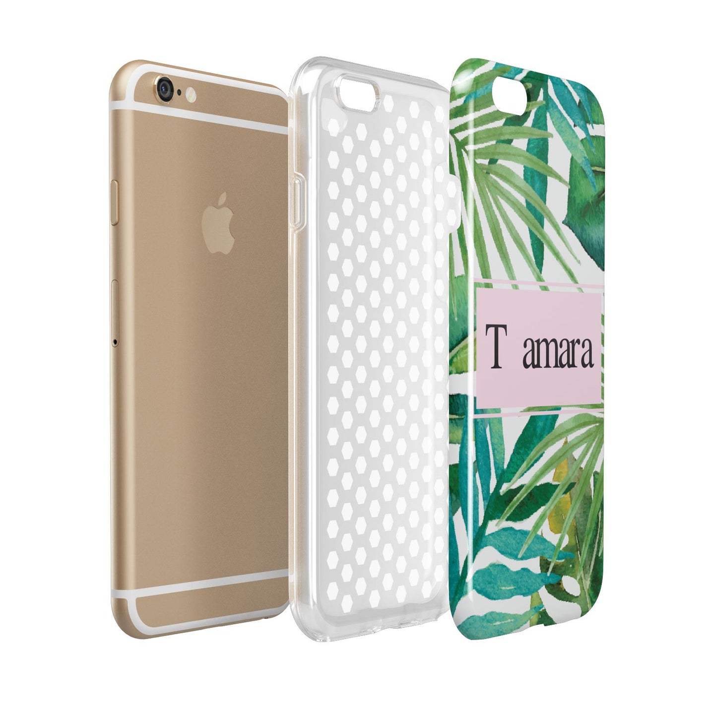 Personalised Tropical Leaf Pink Name Apple iPhone 6 3D Tough Case Expanded view