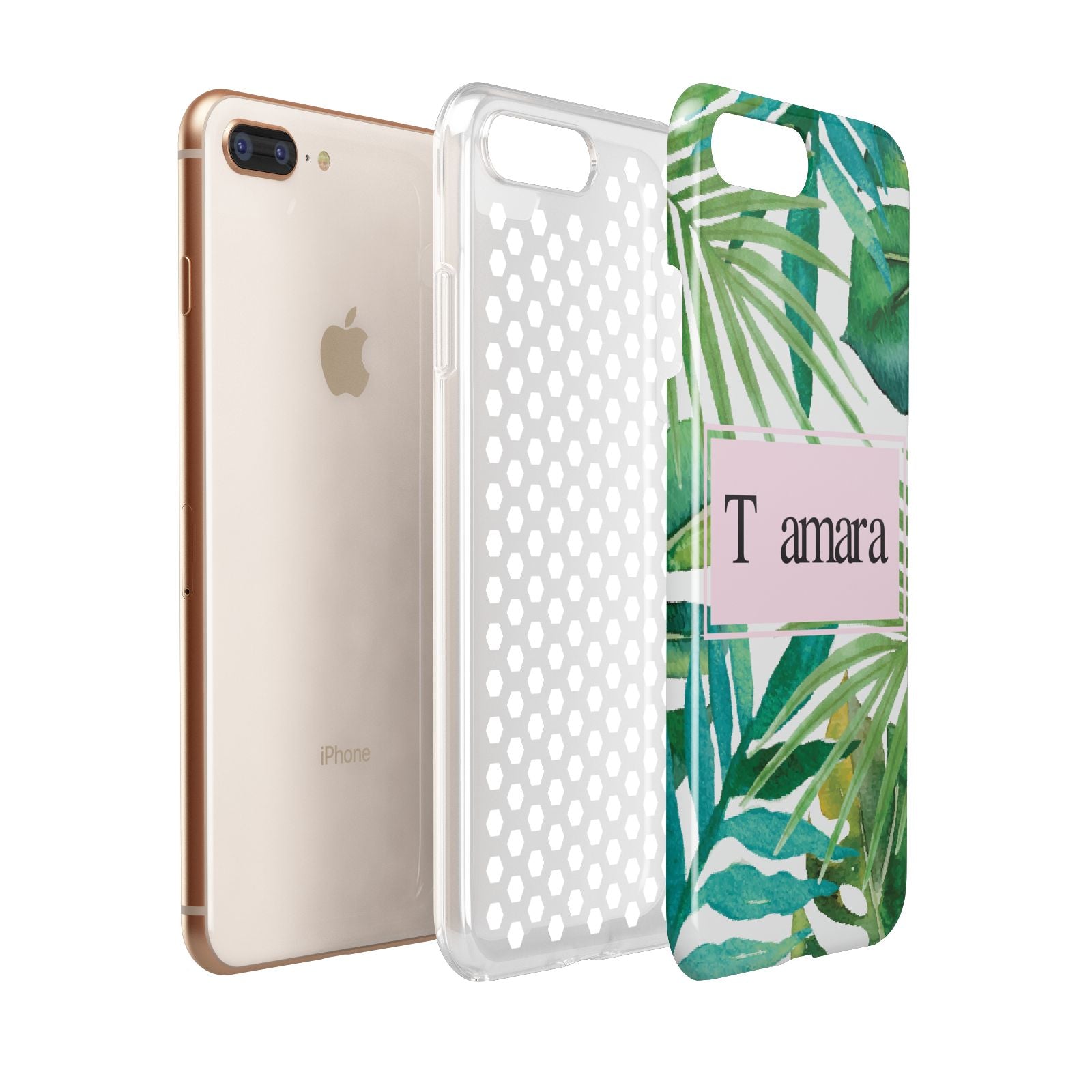 Personalised Tropical Leaf Pink Name Apple iPhone 7 8 Plus 3D Tough Case Expanded View