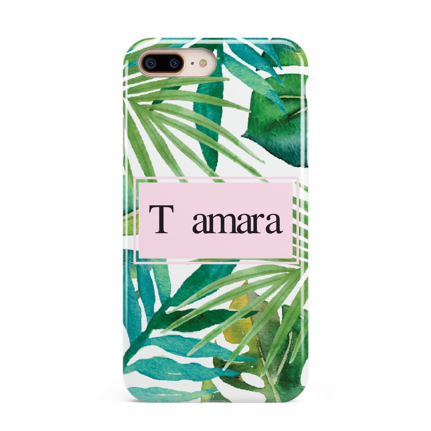 Personalised Tropical Leaf Pink Name Apple iPhone 7 8 Plus 3D Tough Case
