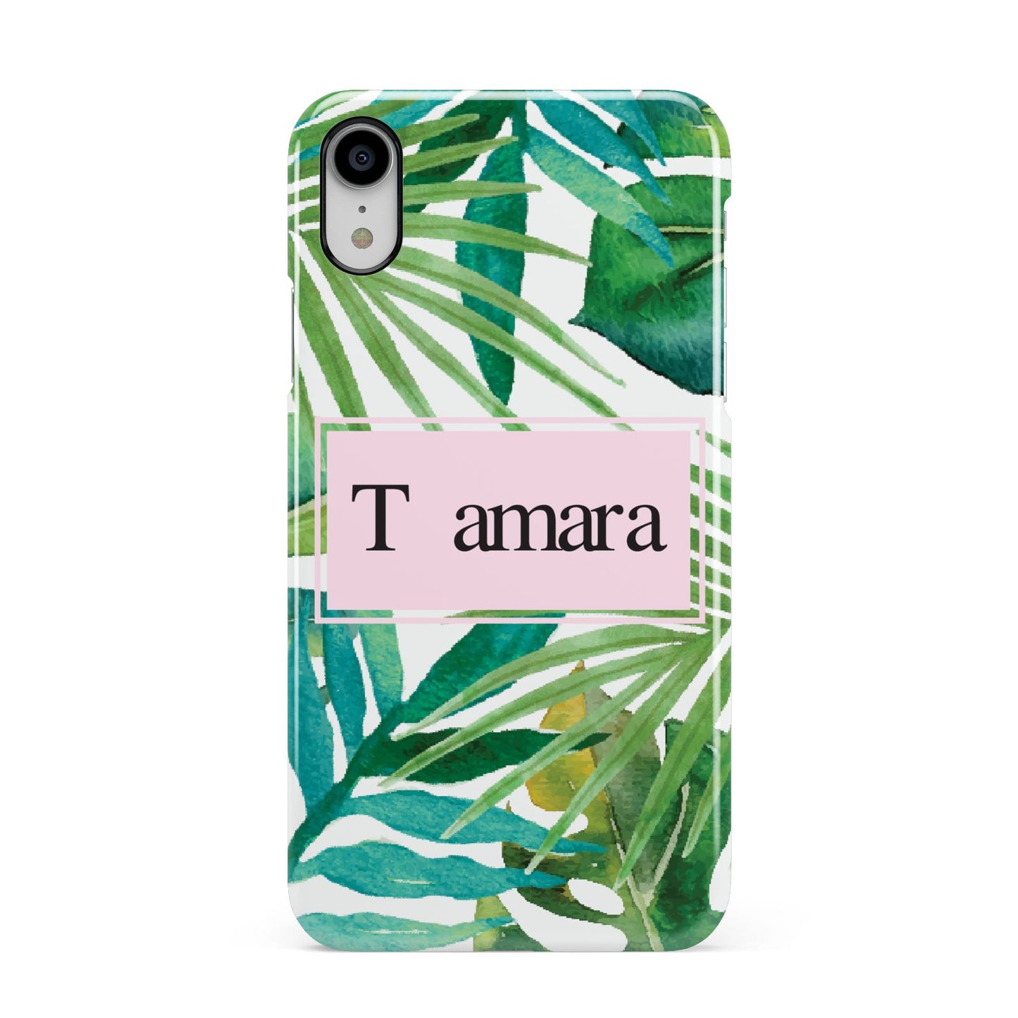 Personalised Tropical Leaf Pink Name Apple iPhone XR White 3D Snap Case