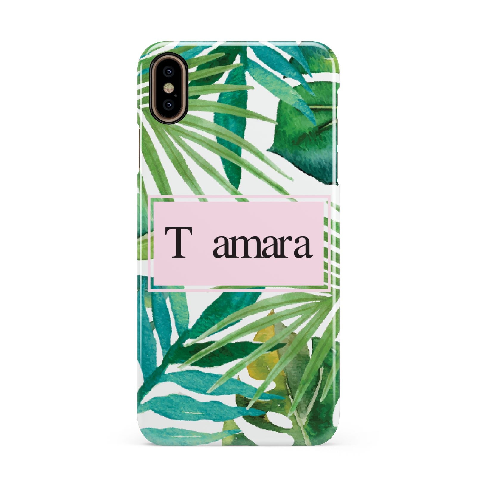 Personalised Tropical Leaf Pink Name Apple iPhone Xs Max 3D Snap Case