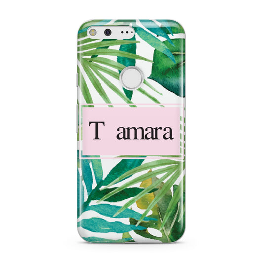 Personalised Tropical Leaf Pink Name Google Pixel Case