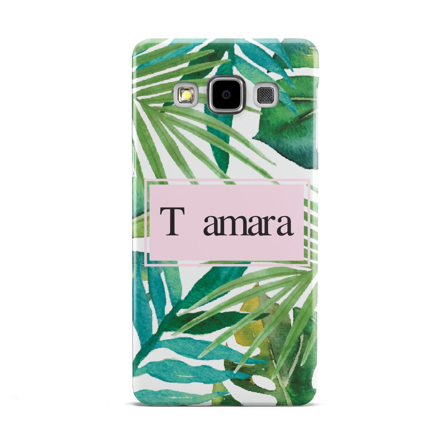 Personalised Tropical Leaf Pink Name Samsung Galaxy A5 Case