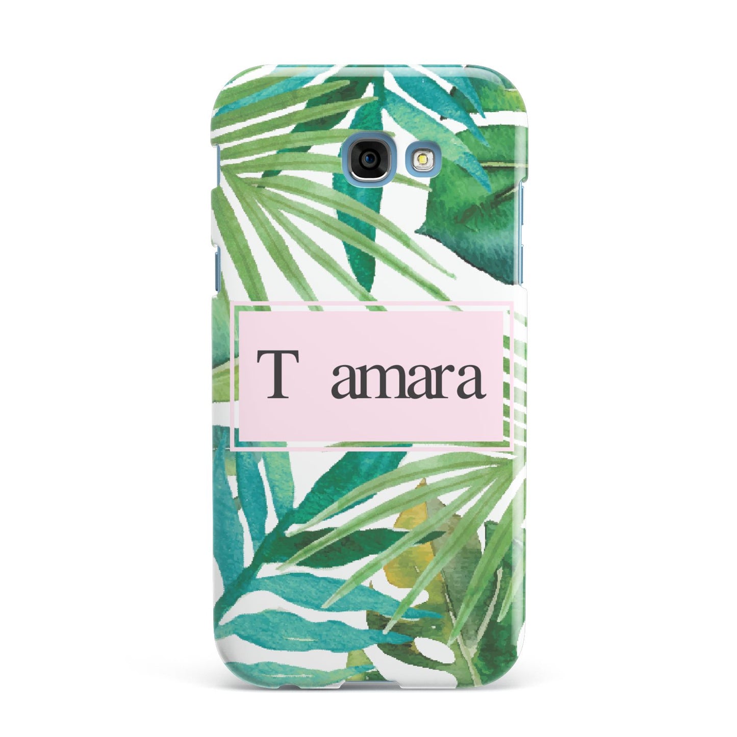 Personalised Tropical Leaf Pink Name Samsung Galaxy A7 2017 Case
