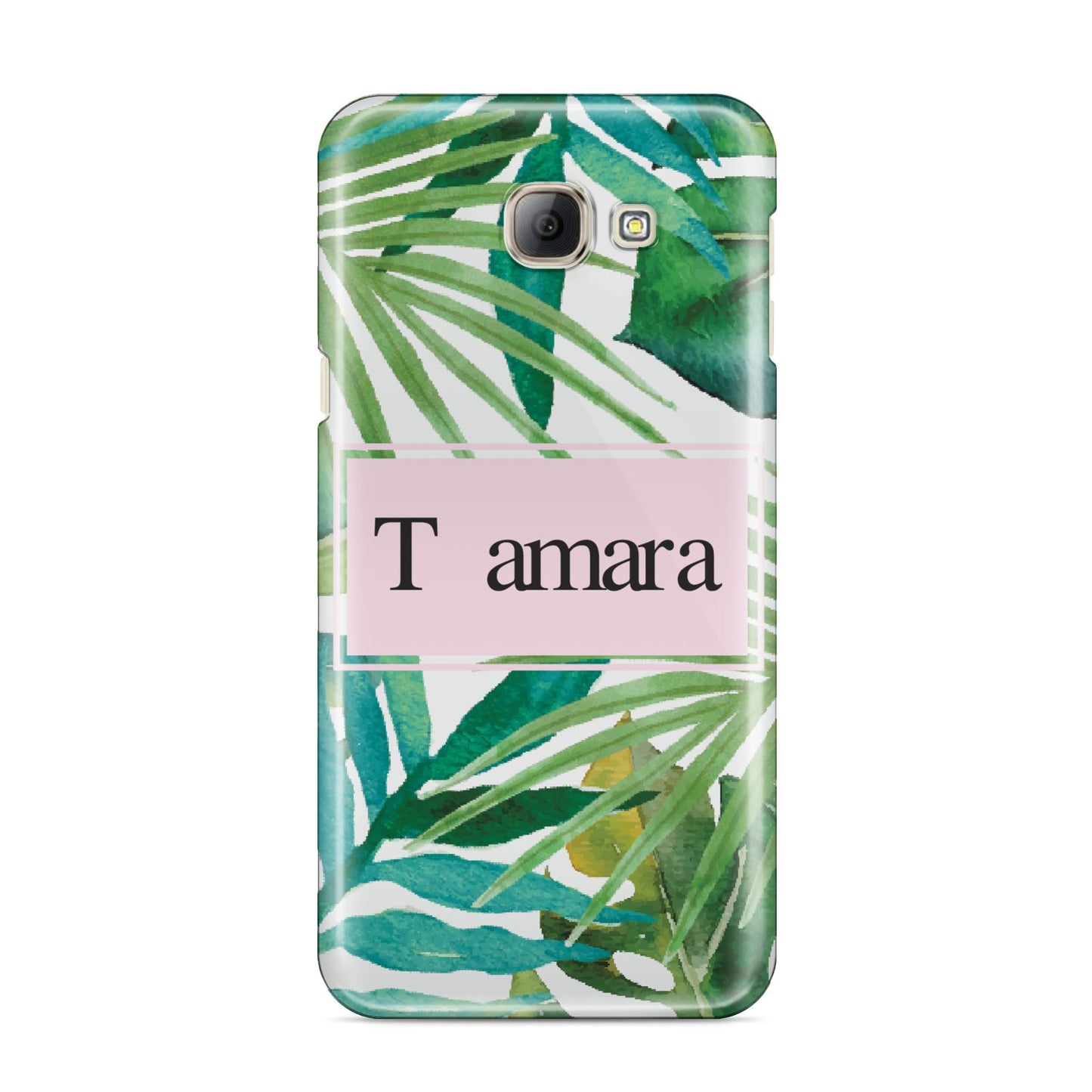 Personalised Tropical Leaf Pink Name Samsung Galaxy A8 2016 Case