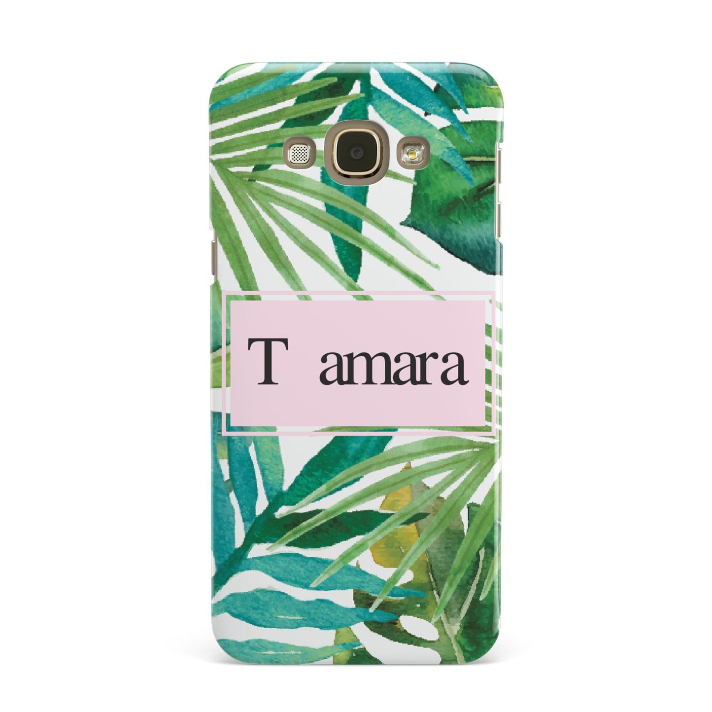 Personalised Tropical Leaf Pink Name Samsung Galaxy A8 Case