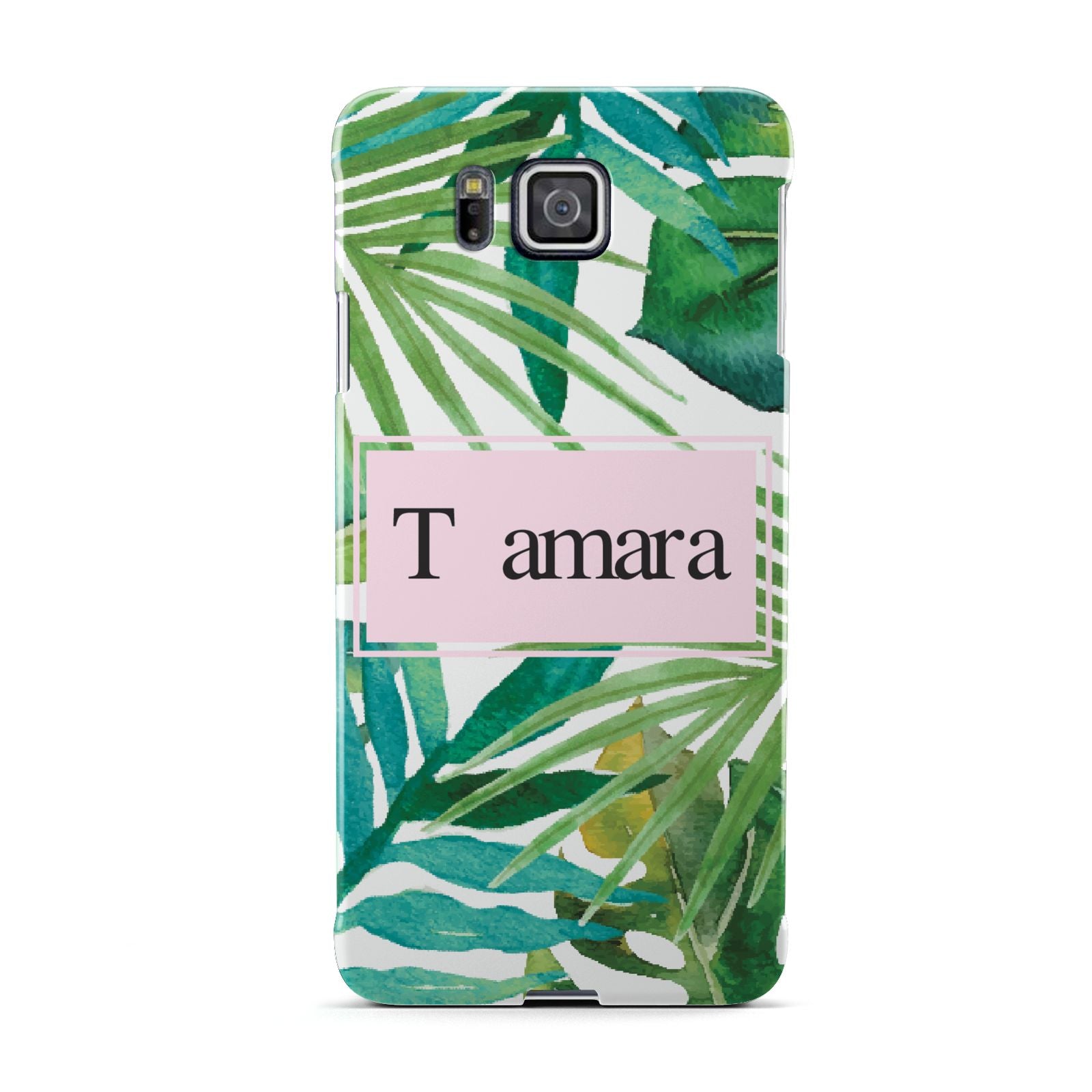 Personalised Tropical Leaf Pink Name Samsung Galaxy Alpha Case