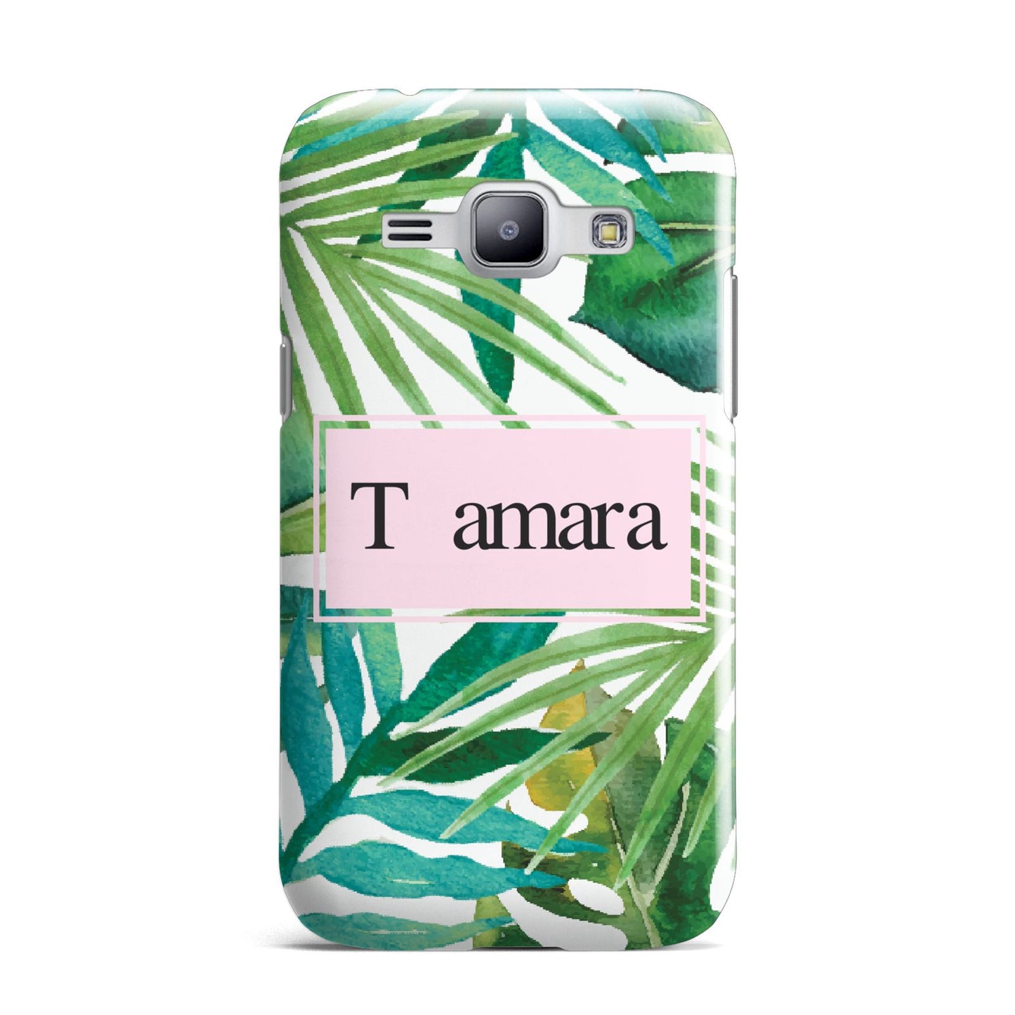Personalised Tropical Leaf Pink Name Samsung Galaxy J1 2015 Case
