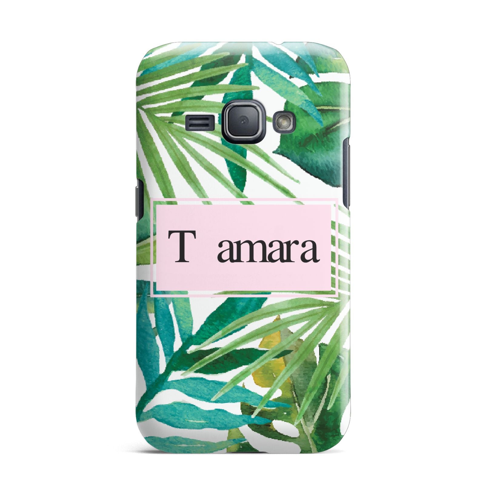 Personalised Tropical Leaf Pink Name Samsung Galaxy J1 2016 Case