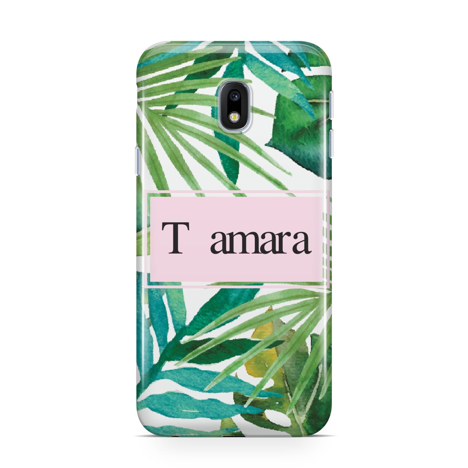 Personalised Tropical Leaf Pink Name Samsung Galaxy J3 2017 Case