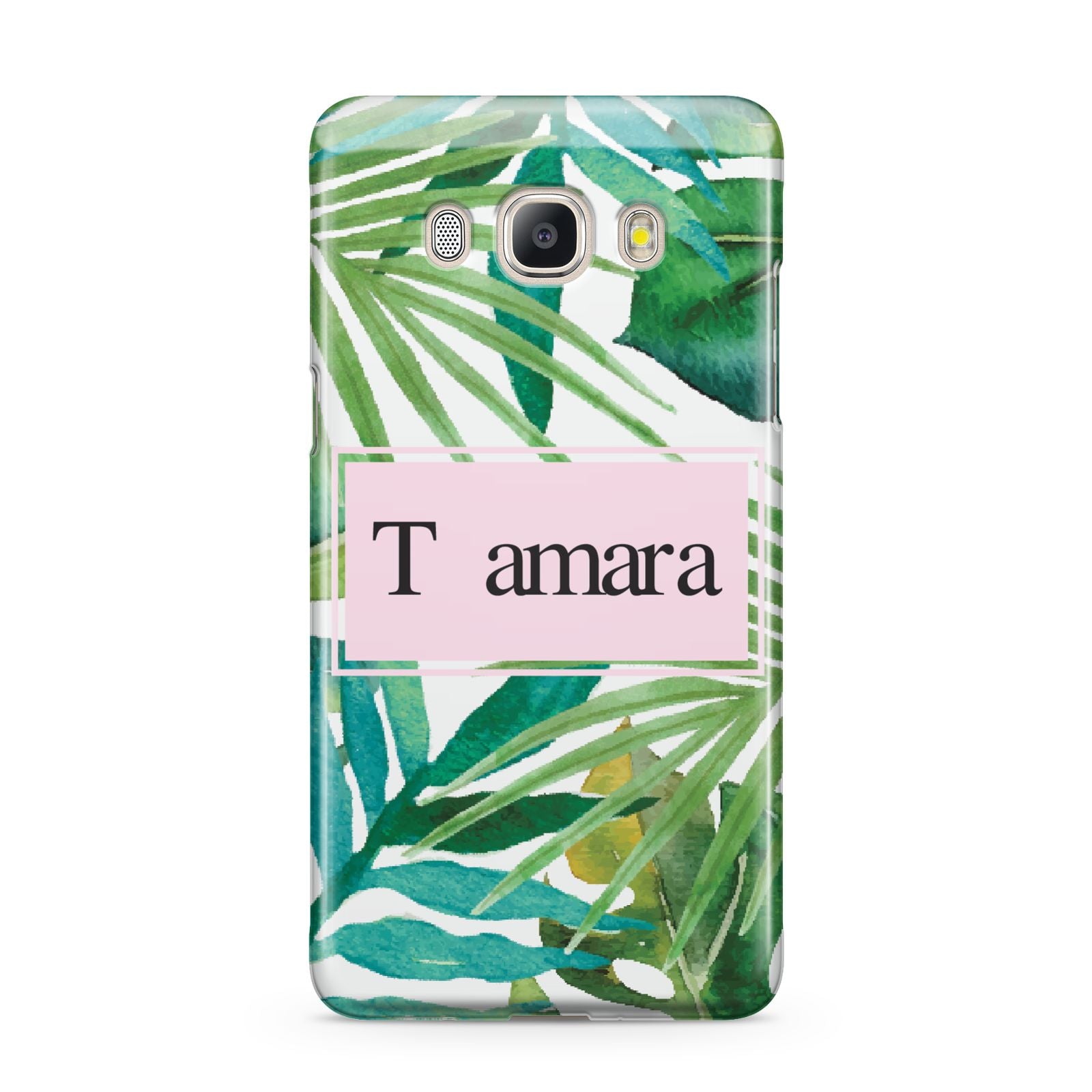 Personalised Tropical Leaf Pink Name Samsung Galaxy J5 2016 Case