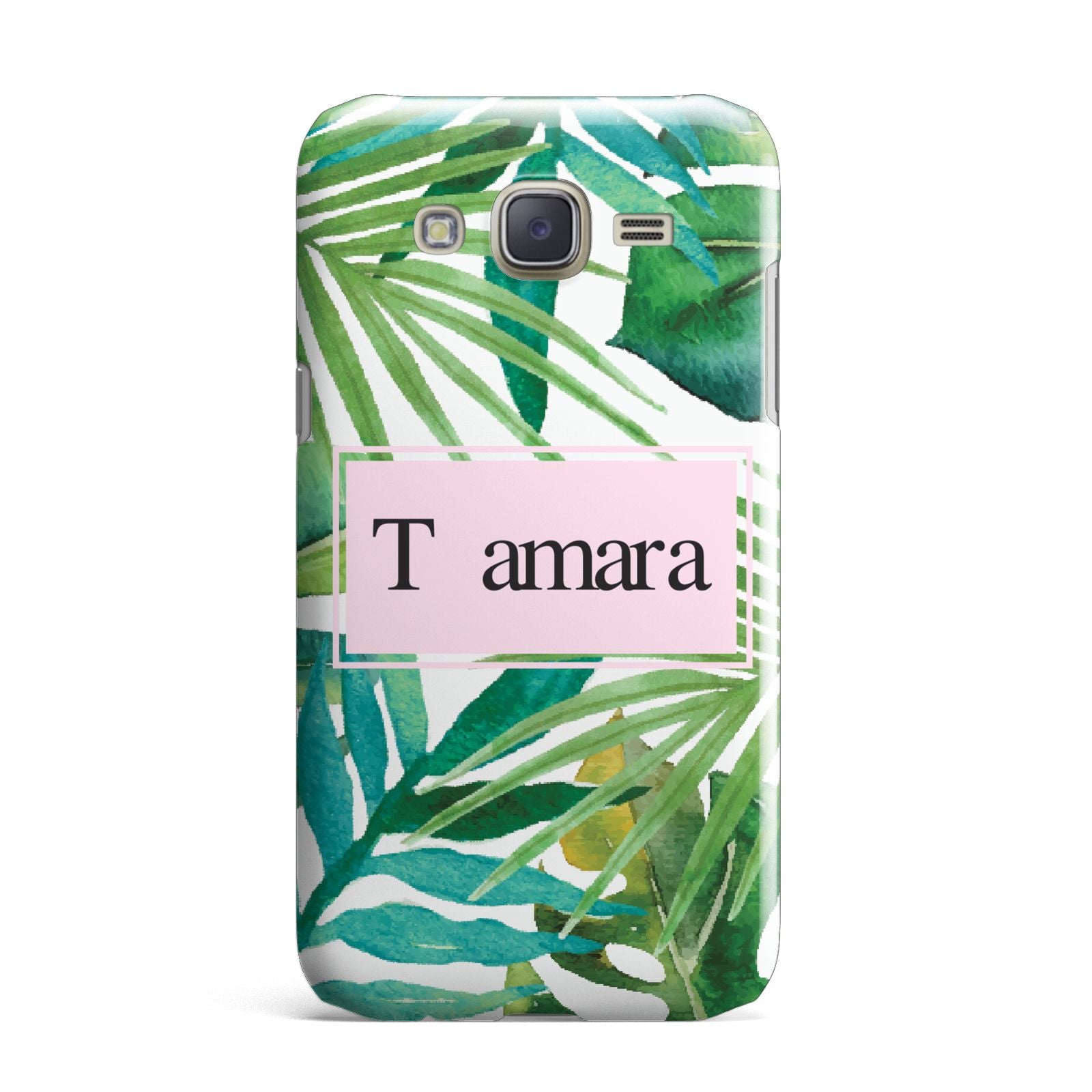 Personalised Tropical Leaf Pink Name Samsung Galaxy J7 Case