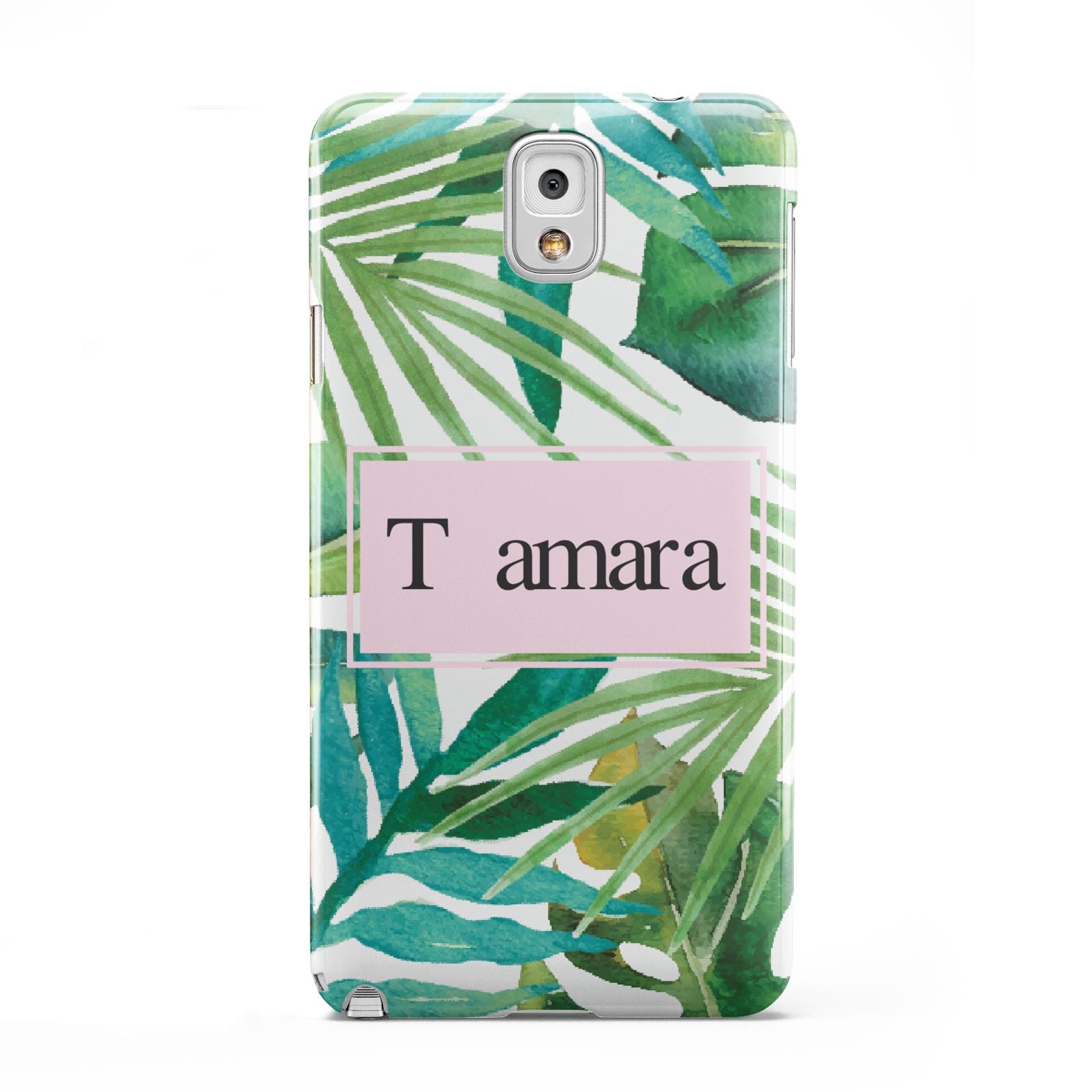 Personalised Tropical Leaf Pink Name Samsung Galaxy Note 3 Case