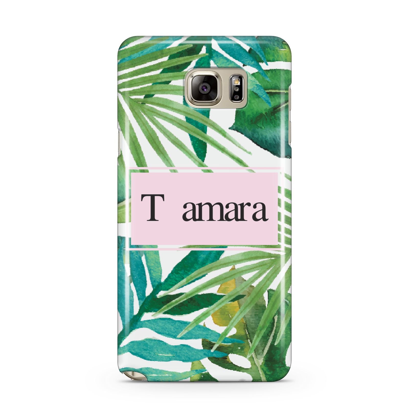 Personalised Tropical Leaf Pink Name Samsung Galaxy Note 5 Case