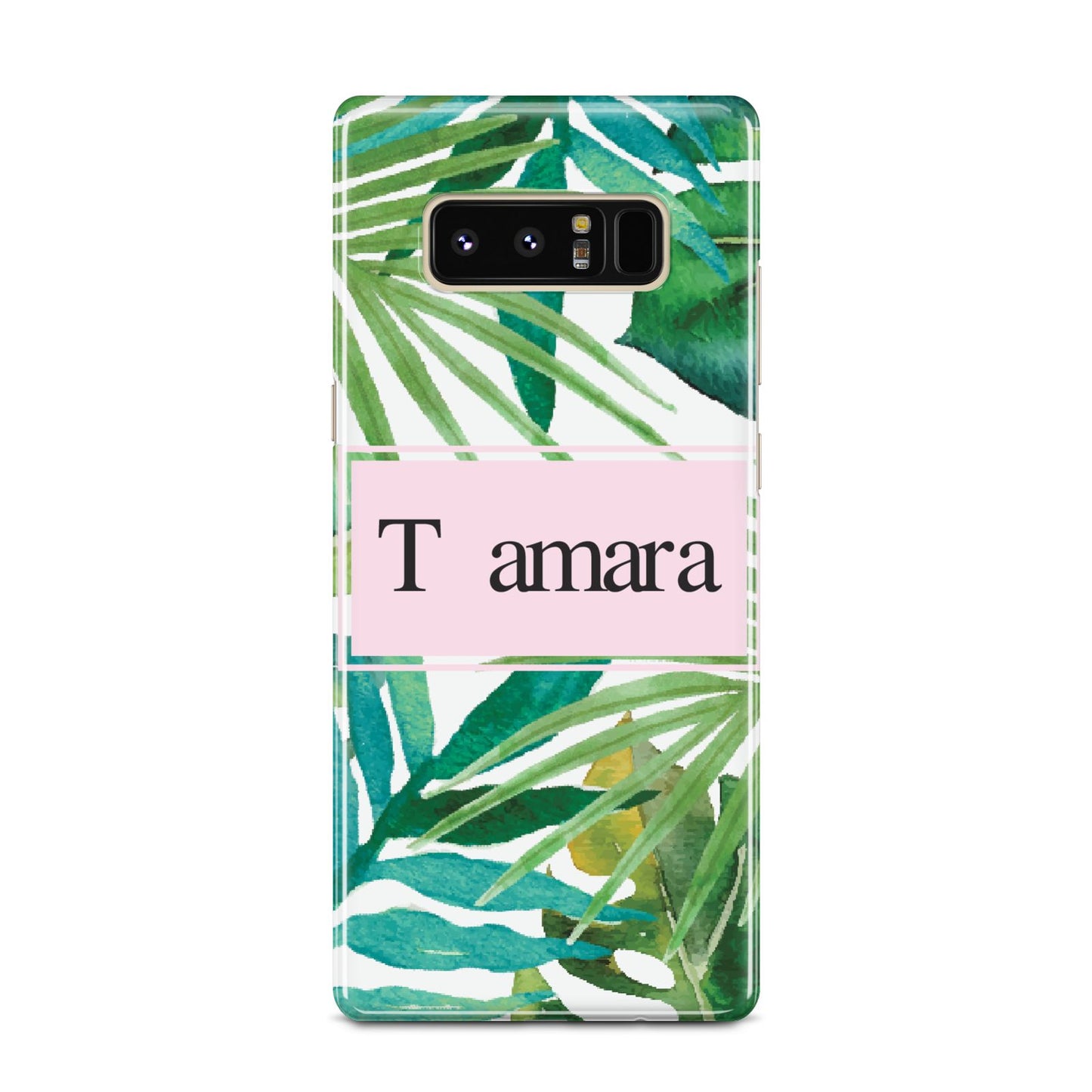 Personalised Tropical Leaf Pink Name Samsung Galaxy Note 8 Case