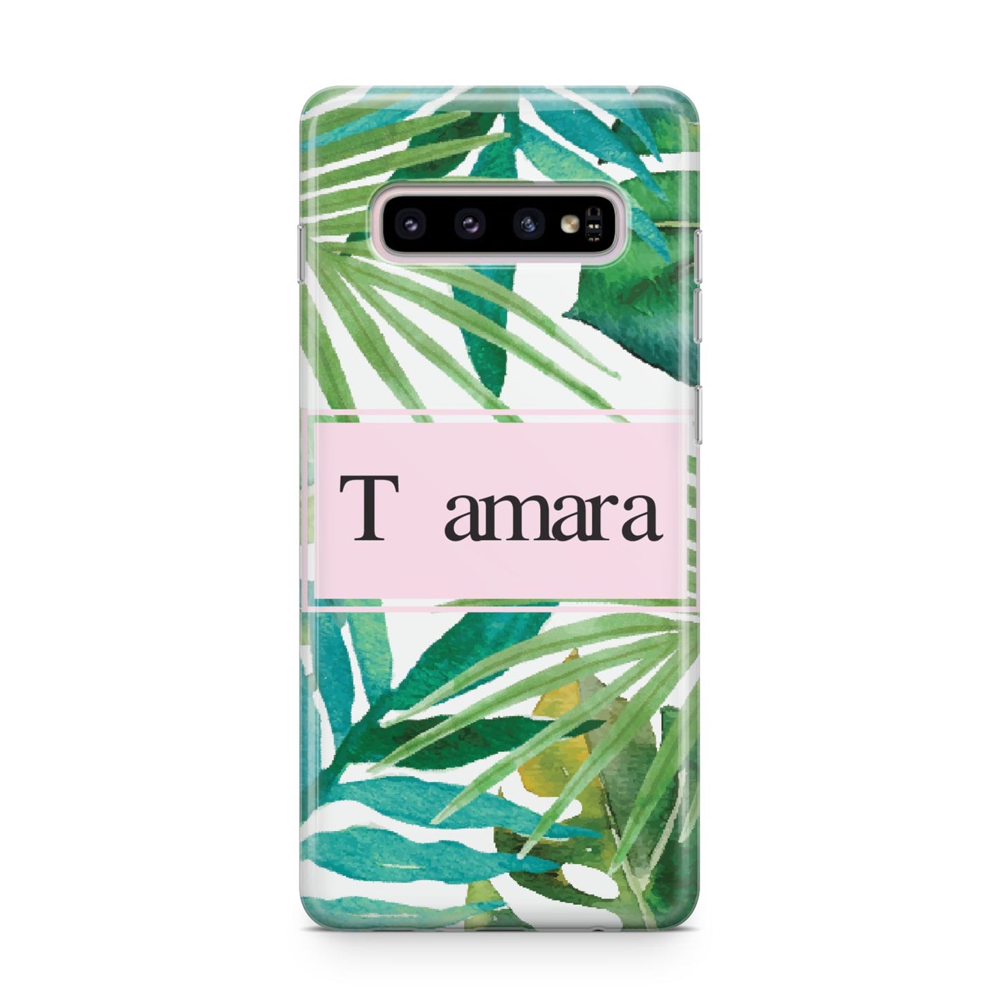 Personalised Tropical Leaf Pink Name Samsung Galaxy S10 Plus Case