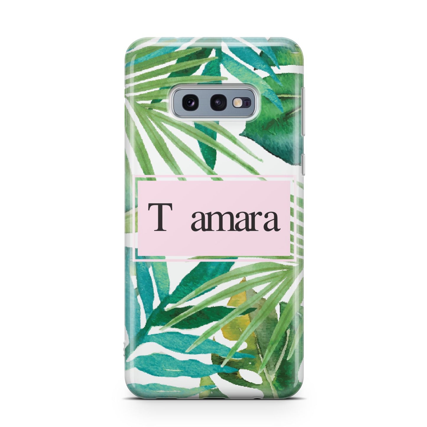 Personalised Tropical Leaf Pink Name Samsung Galaxy S10E Case
