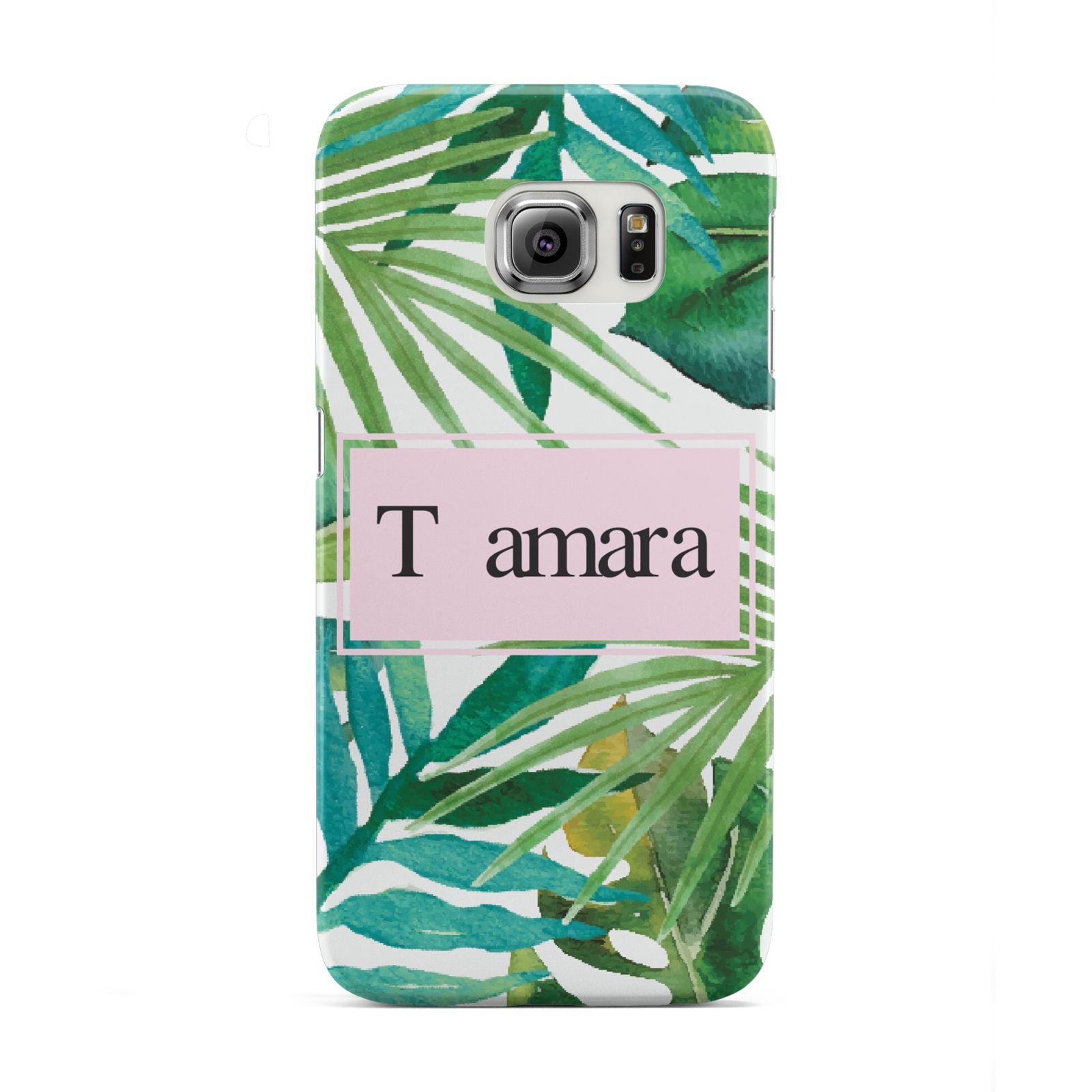 Personalised Tropical Leaf Pink Name Samsung Galaxy S6 Edge Case