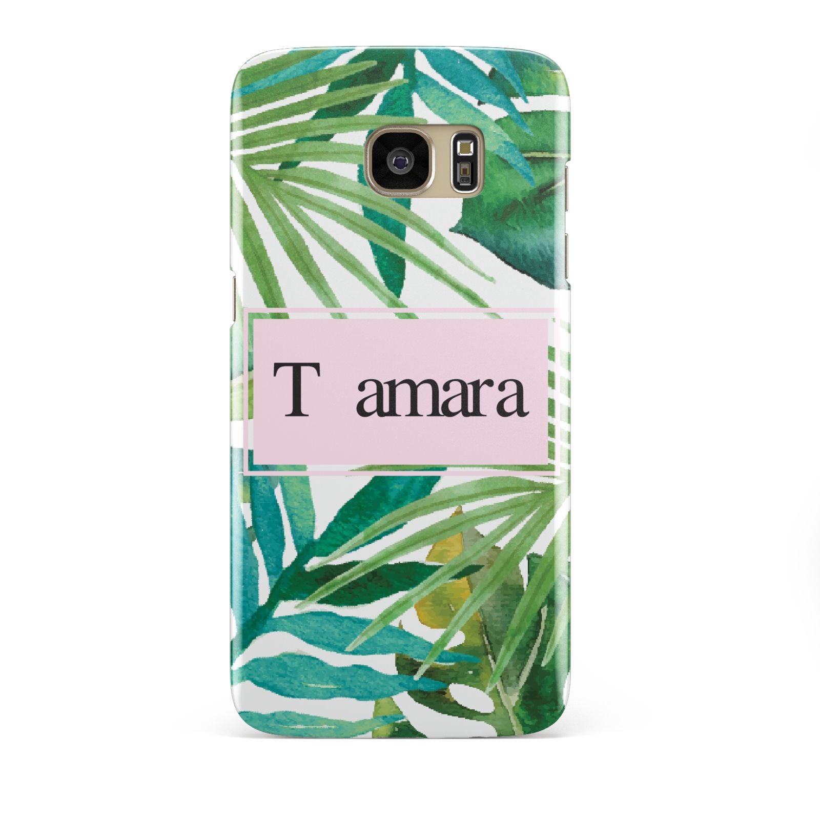 Personalised Tropical Leaf Pink Name Samsung Galaxy S7 Edge Case