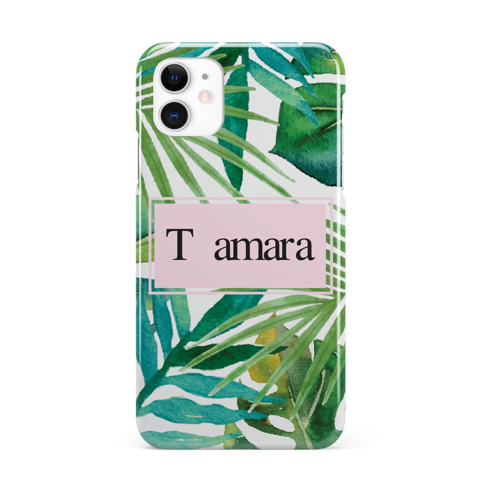 Personalised Tropical Leaf Pink Name iPhone 11 3D Snap Case