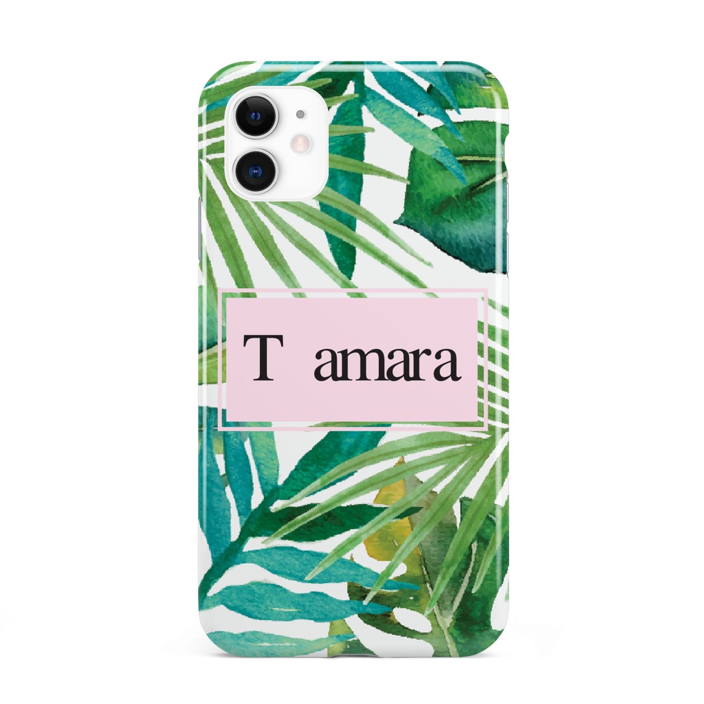 Personalised Tropical Leaf Pink Name iPhone 11 3D Tough Case