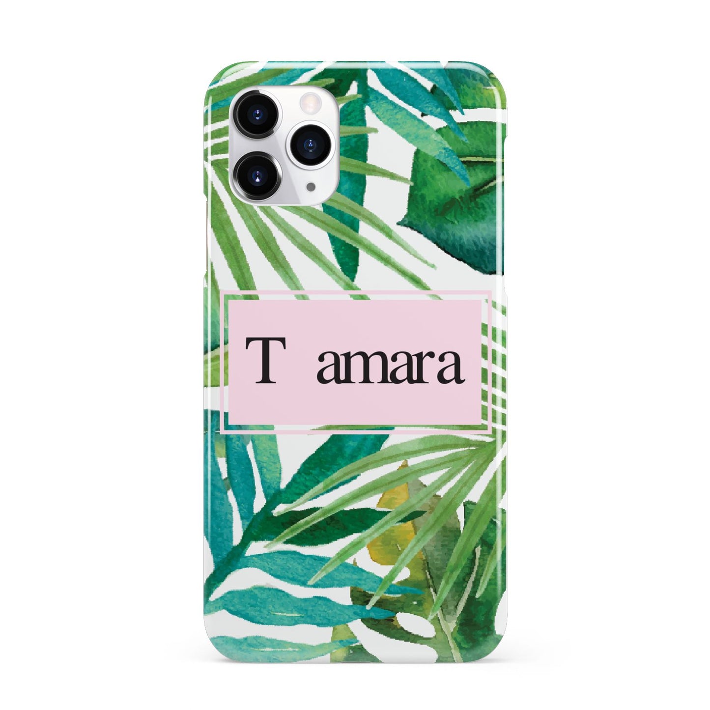 Personalised Tropical Leaf Pink Name iPhone 11 Pro 3D Snap Case