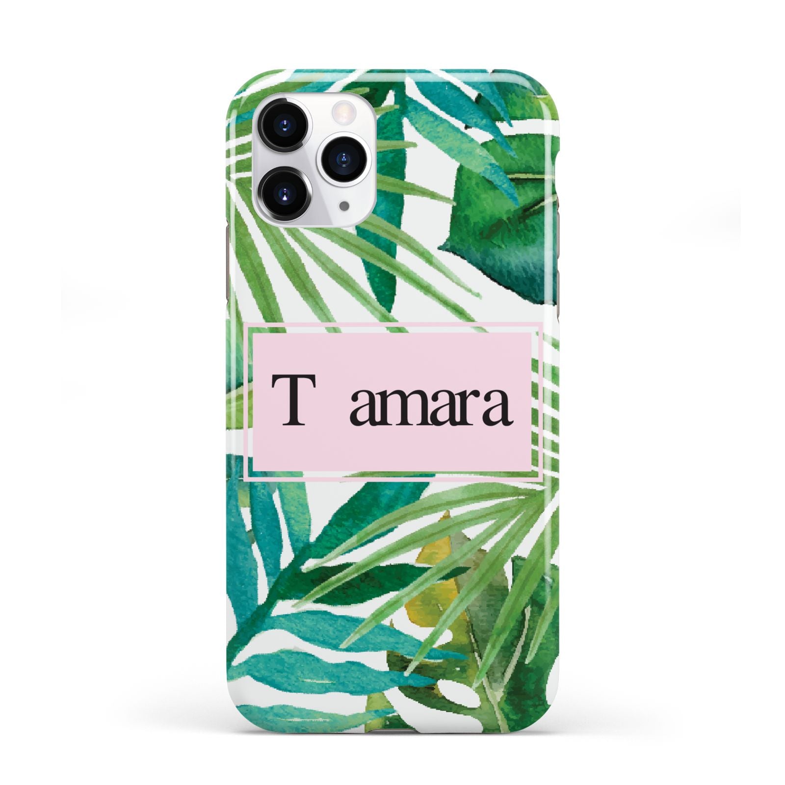 Personalised Tropical Leaf Pink Name iPhone 11 Pro 3D Tough Case