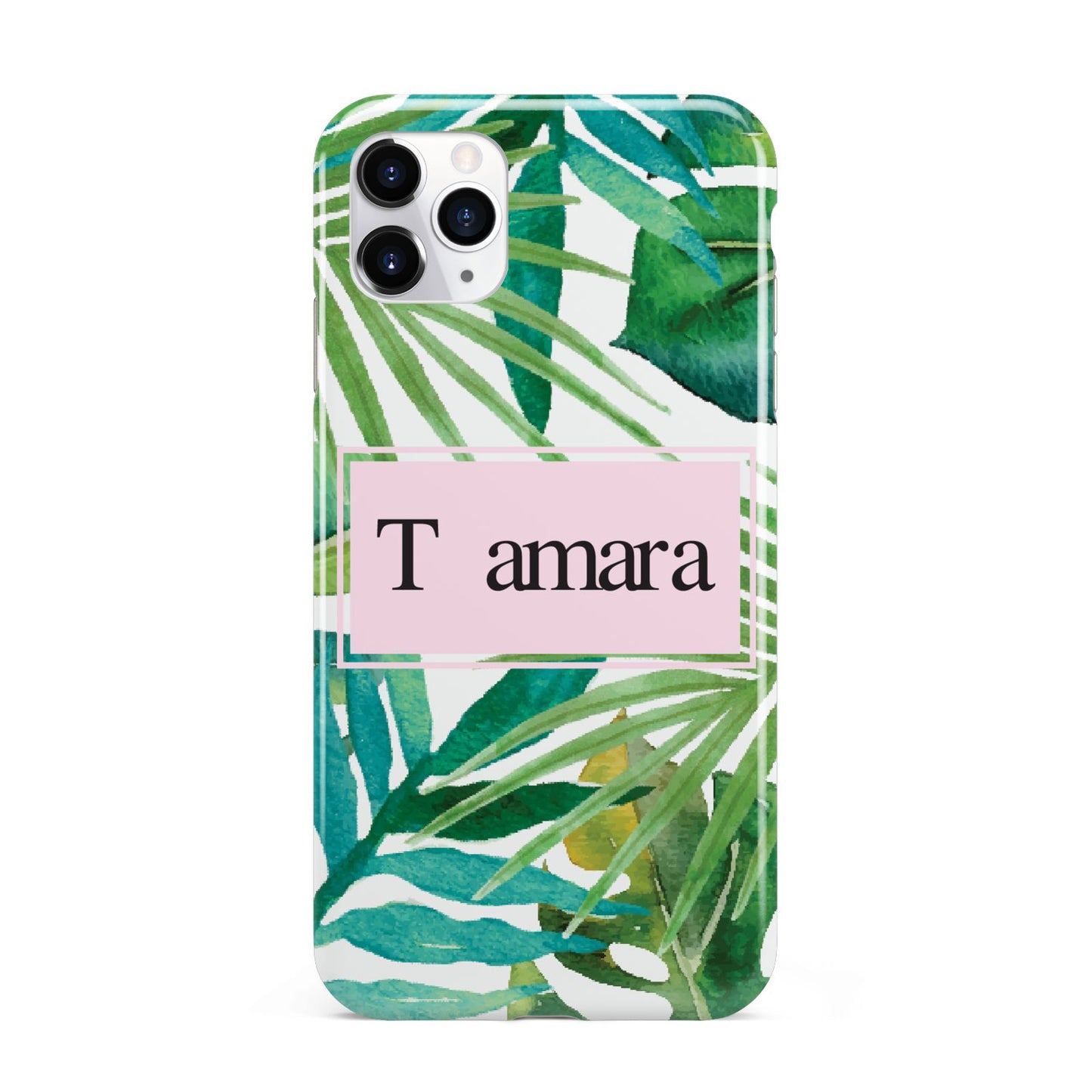 Personalised Tropical Leaf Pink Name iPhone 11 Pro Max 3D Tough Case