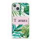 Personalised Tropical Leaf Pink Name iPhone 13 Clear Bumper Case