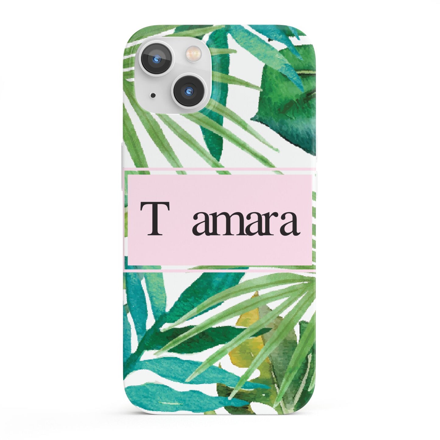 Personalised Tropical Leaf Pink Name iPhone 13 Full Wrap 3D Snap Case